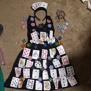 Poker Face Inspired Hallowee. Costume Black Dress with Playing Card Design